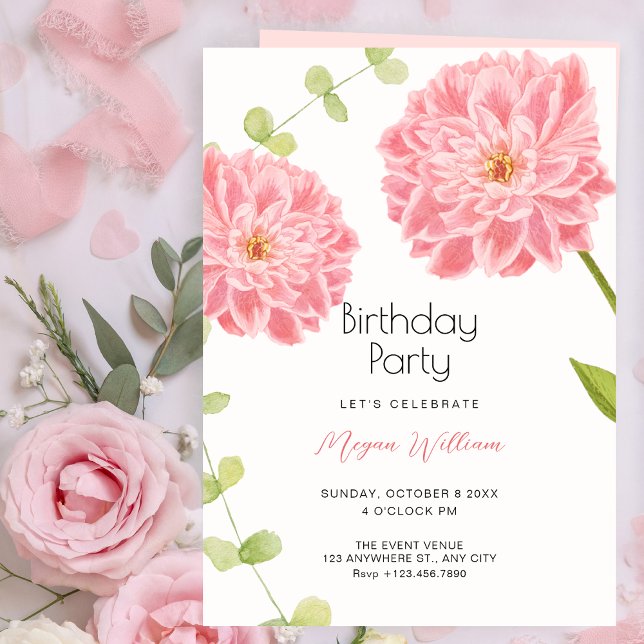 Rosa Blütenblüten Geburtstag Einladung (Von Creator hochgeladen)