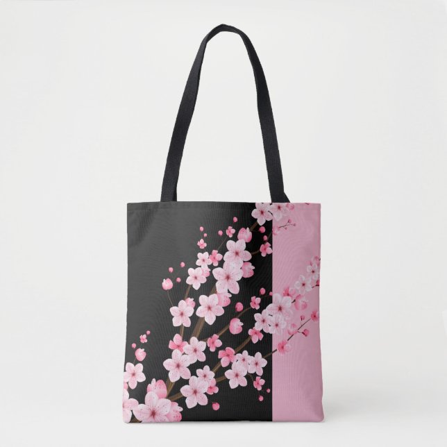 Rosa Blütenblüten Schwarz-Pink-Handtuch (Vorderseite)