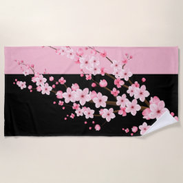 Rosa Blütenblüten Schwarz-Pink-Handtuch Strandtuch