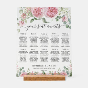 Rosa Blütenblütenblütenblätter für Hochzeitssitze Acrylschild