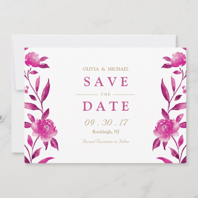 Rosa Blütenbraun Chinoiserie Hochzeit speichern Da Save The Date (Vorderseite)