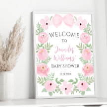 Rosa Blütenbrust Babydusche Willkommensschild