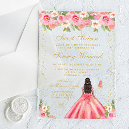 Rosa Blütendarmdruckerin 16 . Geburtstag Acryleinladungen