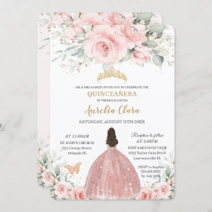Rosa Blütendruckerin Rose Gold Quinceañera I Einladung