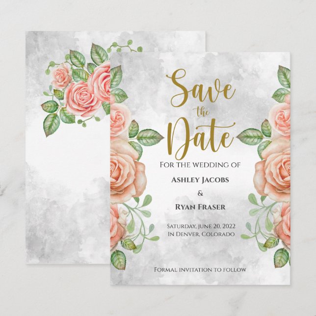 Rosa Blütenfarbe Save the Date (Vorne/Hinten)