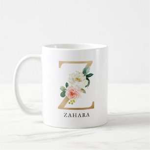Rosa Blütenfarben, goldener Letter Z Monogramm Kaffeetasse