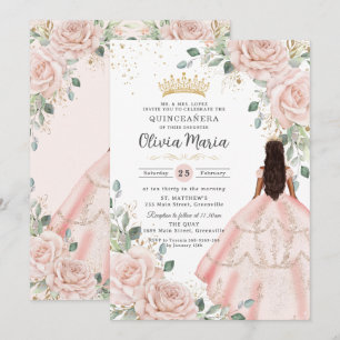 Rosa blütenfarbenes Kleid Prinzessin Gown Quinceañ Einladung