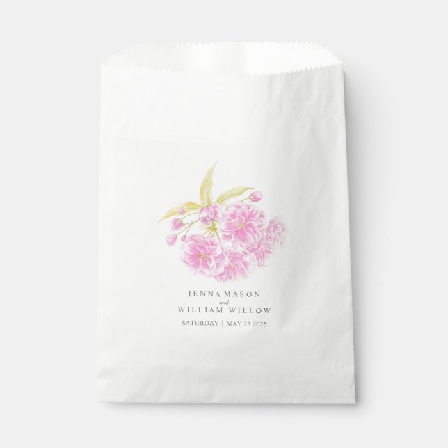 Rosa Blütenfeder Aquarelltasche Gastgeschenk Hochz Geschenktütchen (Vorderseite)