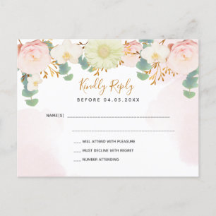 Rosa Blütenfloralen, weiß Hochzeit RSVP Postkarte
