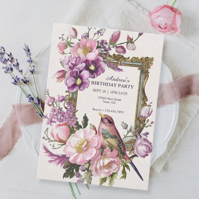 Rosa Blütengewächse Wasserfarbe Geburtstag Einladung (Von Creator hochgeladen)