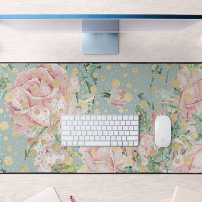 Rosa Blütengold aquamarine Vintage Schreibtischunterlage (Von Creator hochgeladen)