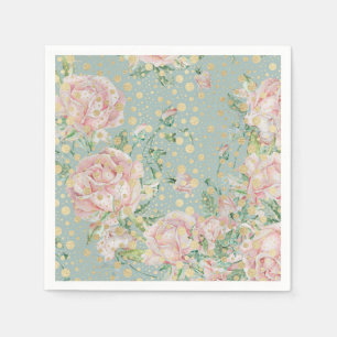 Rosa Blütengold aquamarine Vintage Serviette