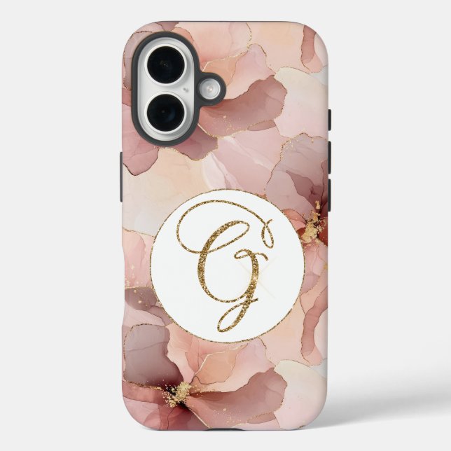 Rosa Blütengold Glitzer Buchstabe G Case-Mate iPhone Hülle (Rückseite)