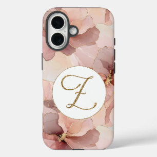Rosa Blütengold Glitzer Letter Z iPhone 16 Hülle