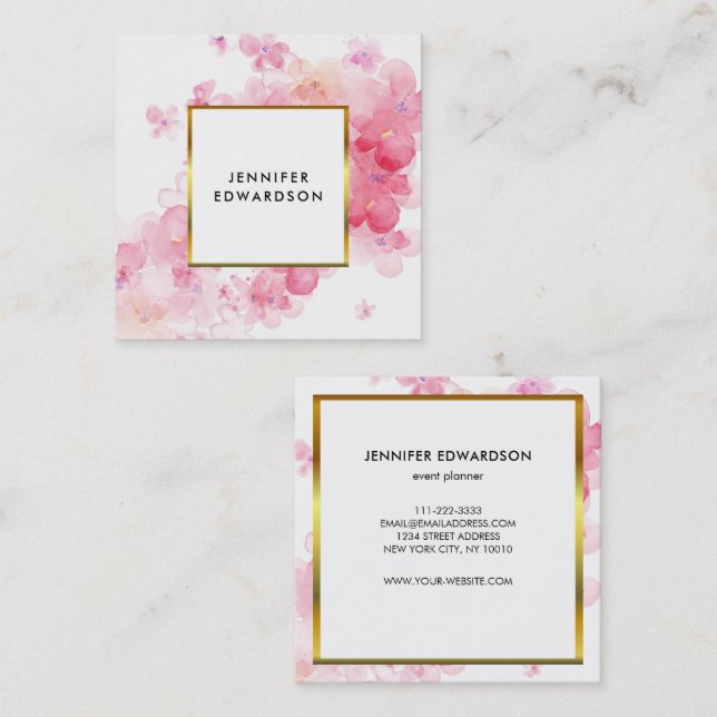Rosa Blütengold-Profi Quadratische Visitenkarte (Vorne/Hinten)