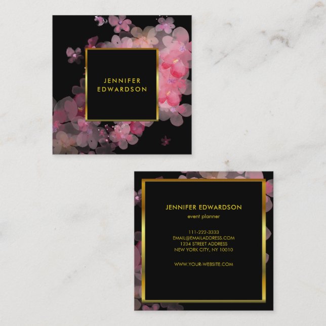 Rosa Blütengold-Profi Quadratische Visitenkarte (Vorne/Hinten)