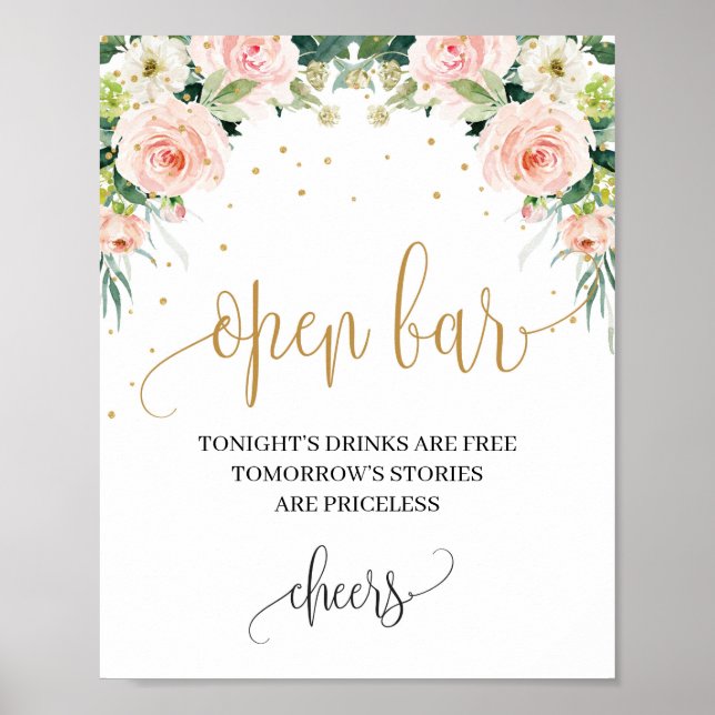Rosa Blütengoldblüte Hochzeit offenes Bar Poster (Vorne)