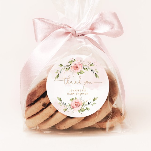 Rosa Blütengoldene Dusche Danke Runder Aufkleber (Von Creator hochgeladen)