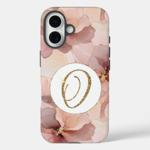 Rosa Blütengoldfarben Glitzer Letter O iPhone 16 Hülle