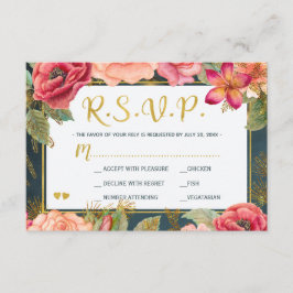 Rosa Blütengoldmarinade Typograpie Hochzeit Rsvp Karte