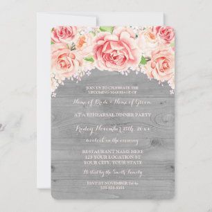 Rosa Blütengraue Probe Abendessen Party Einladung