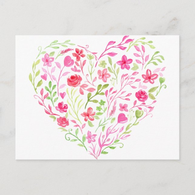 Rosa Blütenherz Postkarte (Vorderseite)