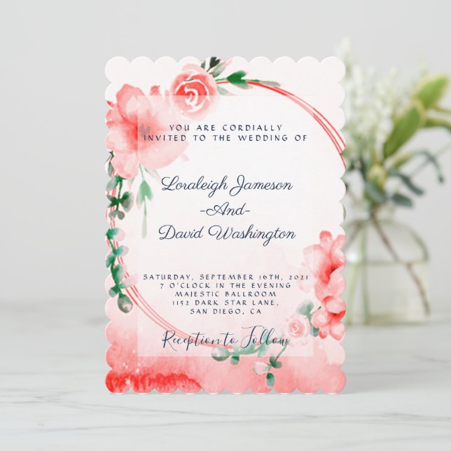 Rosa Blütenhochzeit Einladung (Stehend Vorderseite)