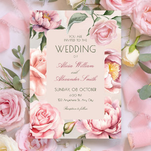 Rosa Blütenhochzeit Einladung