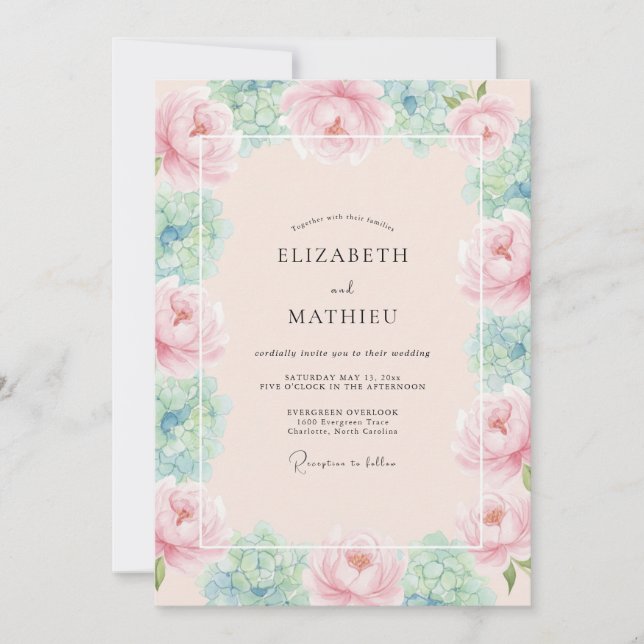 Rosa Blütenhochzeit Einladung (Vorderseite)
