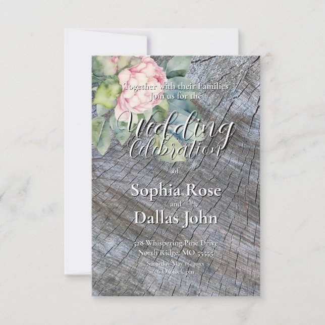 Rosa Blütenhochzeit Einladung (Vorderseite)