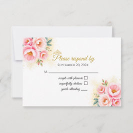 Rosa Blütenkarte und Gold Quinceańera RSVP-Karte RSVP Karte