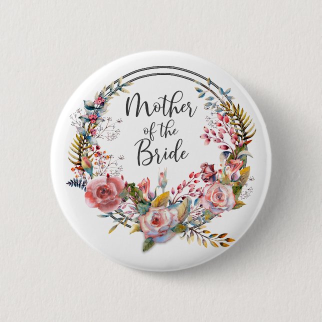 Rosa Blütenkranz Mutter der Braut Knopf Button (Vorderseite)