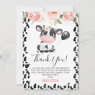 Rosa Blütenkuh Print Birthday Danke Karte