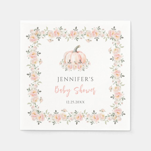 Rosa Blütenkürbis fällt kleine Babydusche Serviette (Vorderseite)