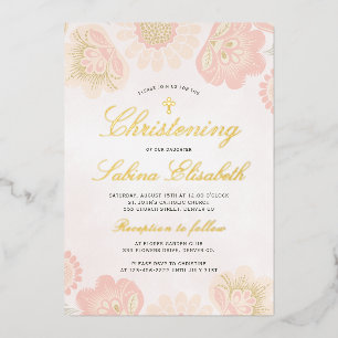 Rosa Blütenmädchen Goldkreuz Folieneinladung