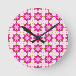 Rosa Blütenmosaik-Muster Runde Wanduhr