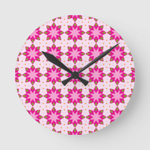 Rosa Blütenmosaik-Muster Runde Wanduhr