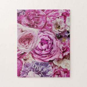 Rosa Blütenmuster in Rosa, Weiß und Lavendel Puzzle