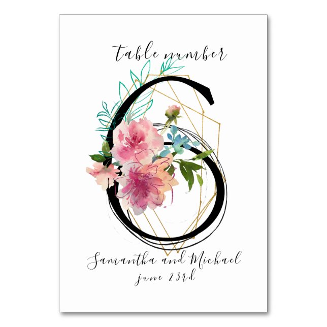 Rosa Blütenpink Bläserpferde Gold Tischnummer 6 Ze (Vorderseite)