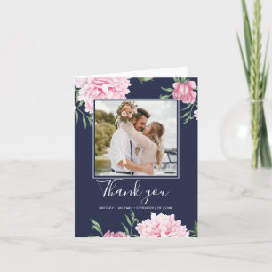 Rosa Blütenpink Botanisches Foto Elegante Marine T Dankeskarte