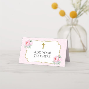 Rosa Blütenpinke mit Goldkreuz Platzkarte