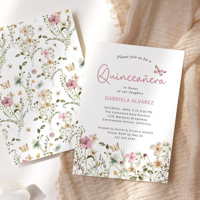 Rosa Blütenpinsel Quinceñera Einladung (Von Creator hochgeladen)