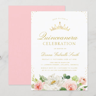 Rosa Blütenpracht Einladung zur Quinceanera