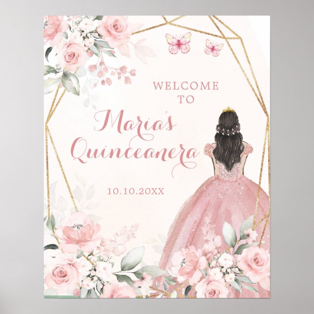 Rosa Blütenpracht Prinzessin Quinceañera Herzlich  Poster (Vorne)