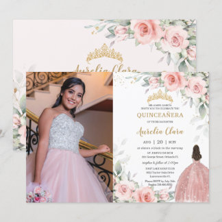 Rosa Blütenpracht Rose Gold Quinceñera Einladung