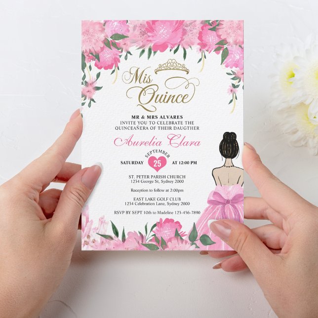 Rosa Blütenprinzessin Mis Quince Quinceañera Einladung (Von Creator hochgeladen)