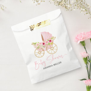 Rosa Blütenrolle, Babydusche, Typografie Geschenktütchen