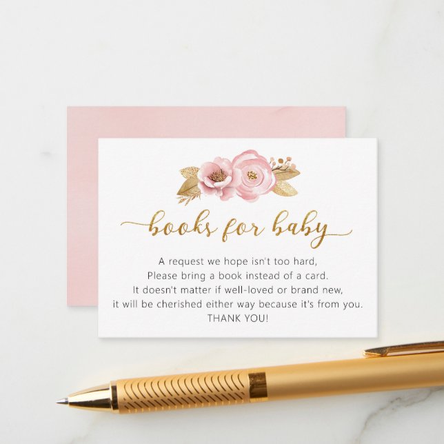 Rosa Blütenrosa Floral Book Request Card Begleitkarte (Vorderseite/Rückseite Beispiel)