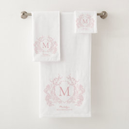 Rosa blütenrosa Wappen Monogramm Badhandtuch Set