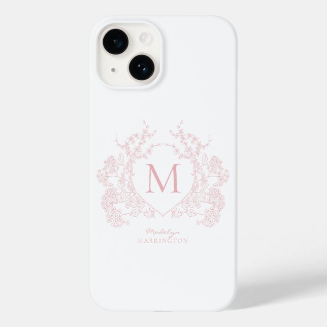 Rosa blütenrosa Wappen Monogramm Case-Mate iPhone Hülle (Rückseite)